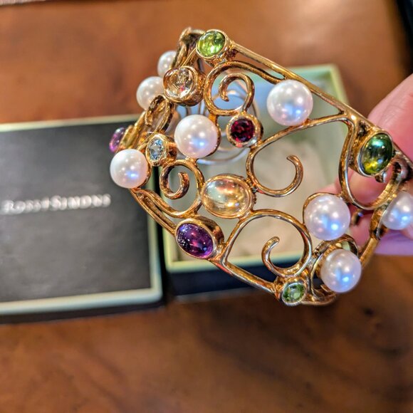 Ross & Simons 18k Gold over Sterling Cuff Bracelet w Cultured Pearls - Picture 2 of 5